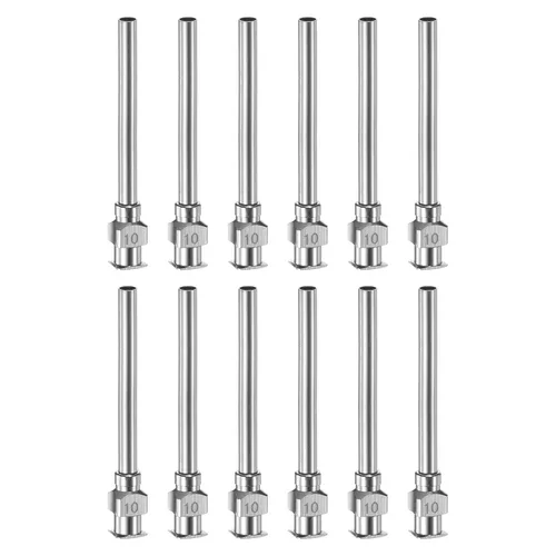 Miniatura 22 de HARFINGTON 12 agujas dispensadoras de acero inoxidable calibre 17, 1 1/2 pulgadas, tubo de aguja de pegamento de metal, puntas romas, Luer Lock