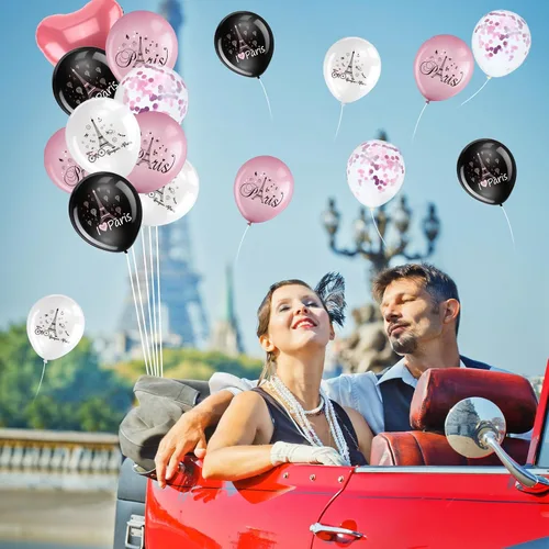 Miniatura 7 de 45 globos de París Día en París, decoraciones de fiesta de la Torre Eiffel, globos de látex para boda, cumpleaños, despedida de soltera