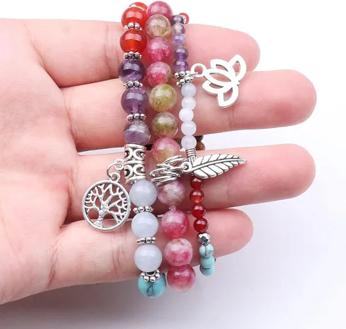 Miniatura 4 de UEUC - Pulseras Reiki, apilables, de piedras curativas, cristales, con dije del árbol de la vida, yoga y hoja de loto, contra la ansiedad