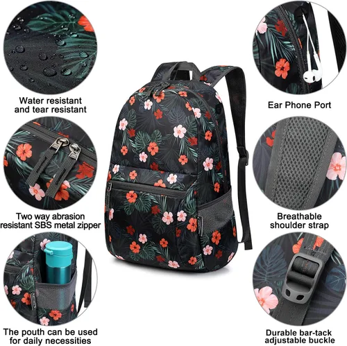 Miniatura 5 de G4Free Mochila Ligera Plegable de 20L para Viajes y Senderismo, Mochila de Día Plegable para Hombres y Mujeres B-flower Negro