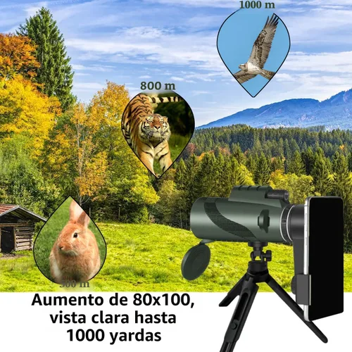 Miniatura 4 de Monocular-Telescopio 80x100 Monoculares de alta potencia de alta definición para adultos de alta potencia con adaptador de teléfono inteligente
