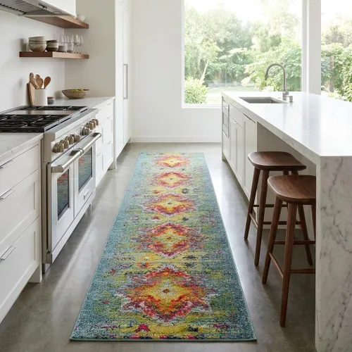 Miniatura 20 de Unique Loom Vita Collection - Alfombra vintage tribal sudoccidental sobreteñida (2 pies x 6 pies 7 pulgadas, para pasillo, turquesa/amarillo)