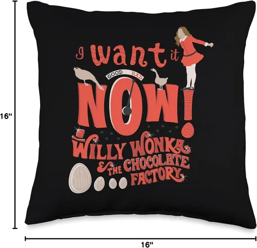 Miniatura 4 de Willy Wonka Chocolate Factory I Want It Now - Almohada (16.0 x 16.0 in), multicolor