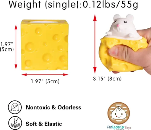 Miniatura 4 de Juguetes estrujables para el estrés, novedosos juguetes para apretar con queso, ratón, juguete para aliviar el estrés Blanco