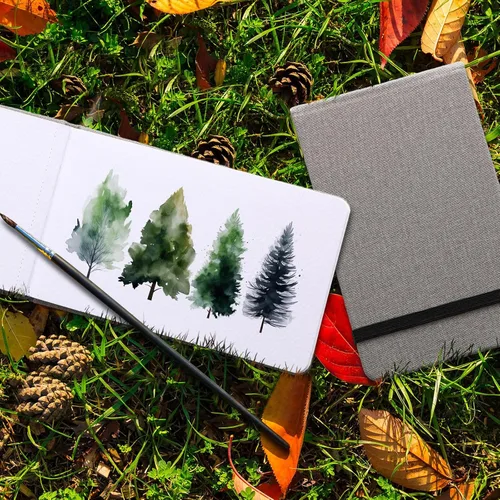 Miniatura 6 de Dispowreath juego de 4 cuadernos de bocetos y diarios de acuarela con bolígrafos de pincel de acuarela, papel de algodón de 300 GSM, cuaderno