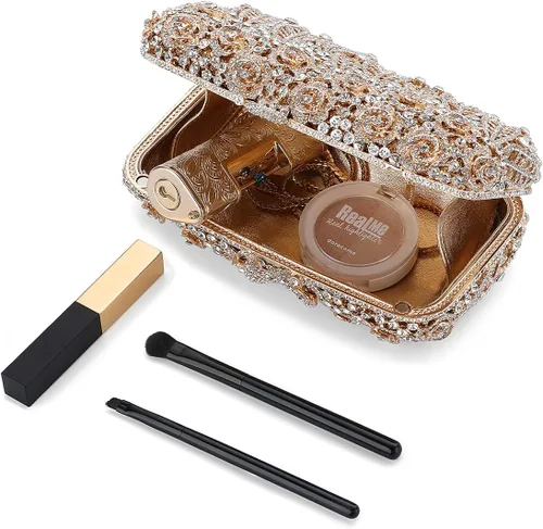 Miniatura 2 de MOSSMON Crystal Clutch - Bolso de noche de lujo con diamantes de imitación para mujer Oro