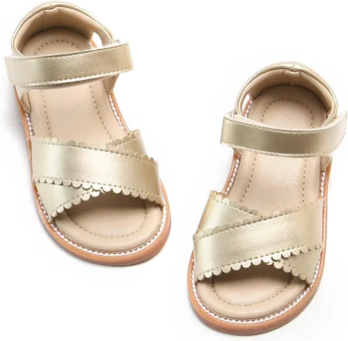 Felix & Flora Sandalias para niña pequeña - Zapatos de vestir para niña de flores, puntera abierta, zapatos planos de verano para niños pequeños
