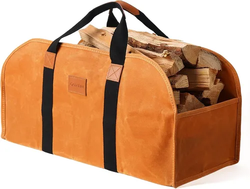 Miniatura 10 de Transportador de madera para leña con asas, bolsa honda plegable de lona de 16 onzas para leña, bolsa de transporte de troncos pesados de calidad