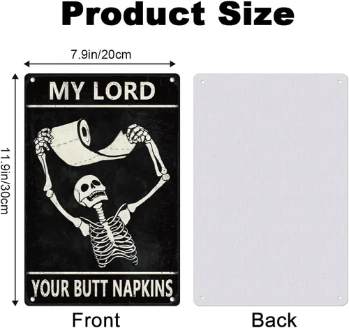 Miniatura 2 de Cartel de metal divertido de esqueleto para decoración de baño, diseño retro con texto en inglés «My Lord Your Buttock» para decoración de pared