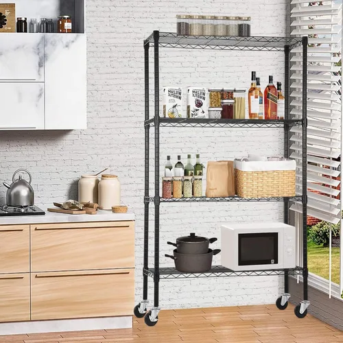 Miniatura 2 de Estantería de alambre de 4 niveles de 62 pulgadas de alto x 36 pulgadas de largo x 14 pulgadas de profundidad, estante de metal resistente, Negro