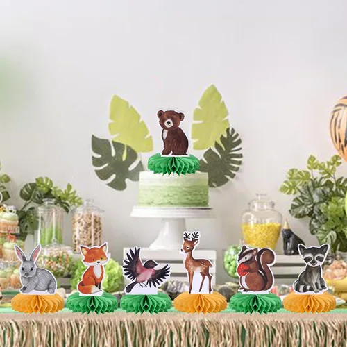 Miniatura 5 de 7 piezas de animales del bosque, centro de mesa de panal de abeja, centros de mesa de animales del bosque de la selva, centros de mesa para bosque
