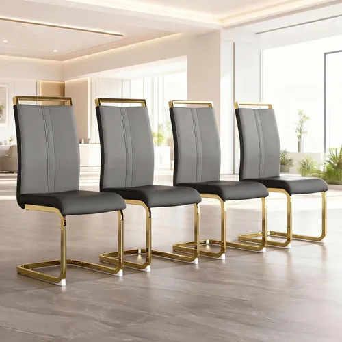 Miniatura 33 de Juego de 2 sillas de comedor modernas con esponja de alta densidad tapizada y patas de metal, sillas para comedor, sillas de comedor de piel