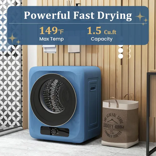 Miniatura 3 de Auertech Secadora de ropa portátil de 1.5 pies cúbicos, secadora eléctrica de carga frontal de 850 W con tambor de acero inoxidable, perilla
