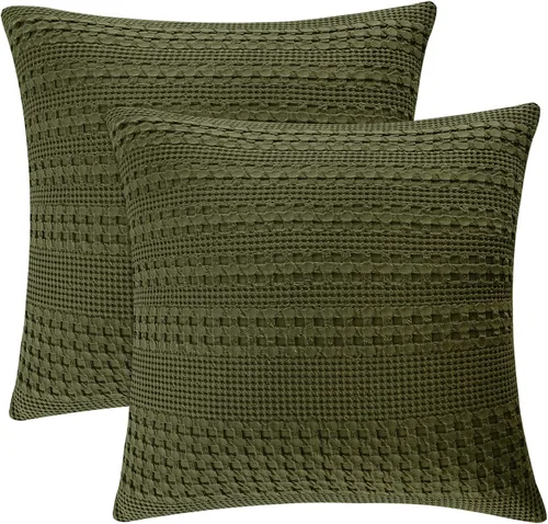 Miniatura 52 de PHF Fundas de almohada con tejido de gofre de 24" x 24", paquete de 2, funda de almohada cuadrada 100% algodón para decoración de ropa de cama, sin