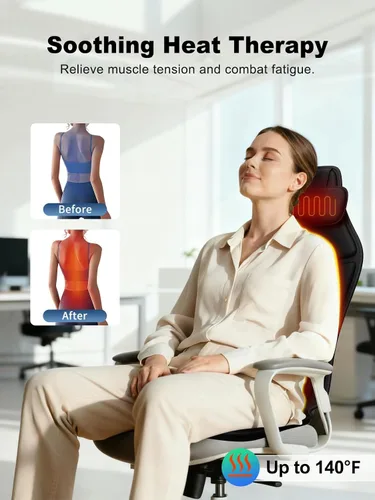 Miniatura 3 de Cojín de asiento de masaje de vibración con calor, masajeador completo de espalda y cuello para silla, almohadilla de masaje de 8 motores
