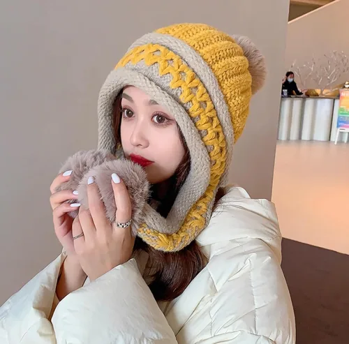 Miniatura 2 de HUAMULAN Gorro de invierno para mujer, con orejeras, con solapas, sherpa, esquí, nieve, forro polar, 3 pompones