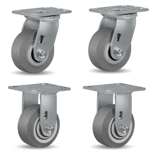 Miniatura 13 de Ruedas giratorias de alta resistencia 4x2, ruedas industriales, ruedas de goma (banda de rodadura plana), juego de 1 con capacidad de hasta 450