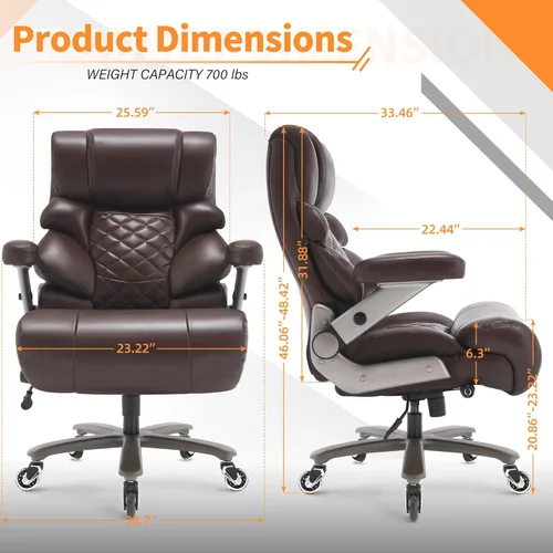 Miniatura 2 de VUZI 700lbs Silla de Oficina Grande y Alta - Silla de Computadora Grande con Soporte Lumbar Ajustable, Brazos Plegables 3D, Ruedas de Tamaño Plus