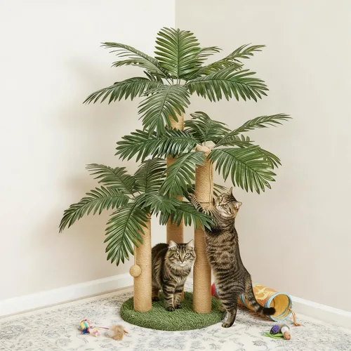 Miniatura 5 de LEMONDA Poste rascador para gatos de 31.5 pulgadas, árbol rascador para gatos con 3 postes rascadores y 2 bolas interactivas colgantes, postes