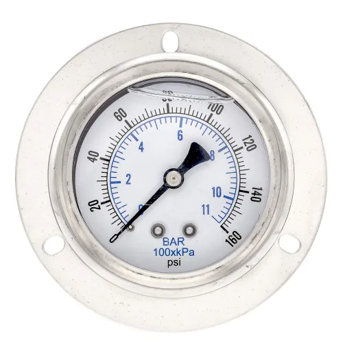 PIC Gauges 204L-404F Manómetro de presión relleno de glicerina con brida frontal con carcasa SS/bisel, internos de latón, lente de PC, esfera de 4",