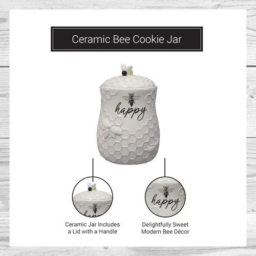 Miniatura 6 de Young's Inc. Tarro de Galletas de Cerámica con Diseño de Abeja de Miel con Tapa y Asa – Diseño de Panal, 5.75" x 5.83" x 7.87", Almacenamiento