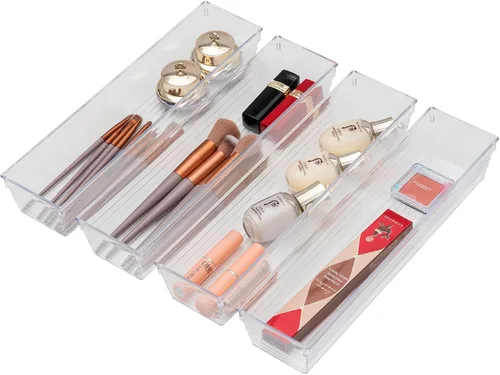 Miniatura 3 de Bandeja organizadora de cajones de plástico transparente para clóset de tocador, bandeja de almacenamiento para maquillaje, utensilios de cocina