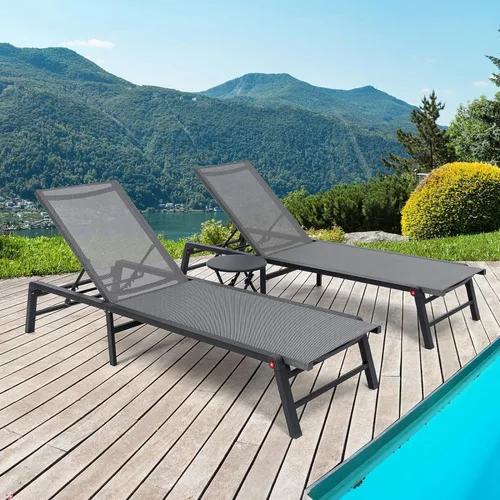 Miniatura 11 de Tumbona de aluminio para exteriores, silla plegable para patio, 2 juegos, sin montaje, sillas de piscina con 5 respaldos ajustables, sillas de salón