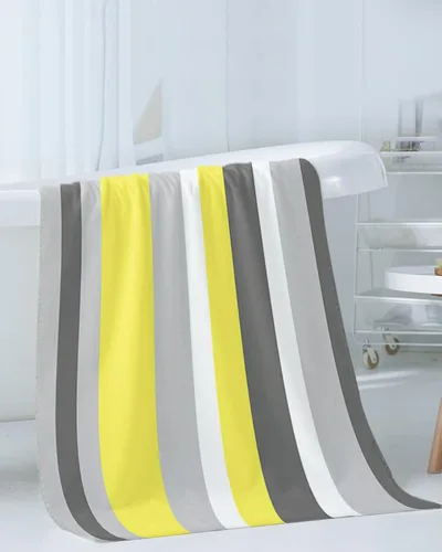 Miniatura 3 de Juego de toallas de baño de 3 piezas, diseño geométrico de rayas amarillas, grises y blancas, juego de toallas de baño suaves y absorbentes