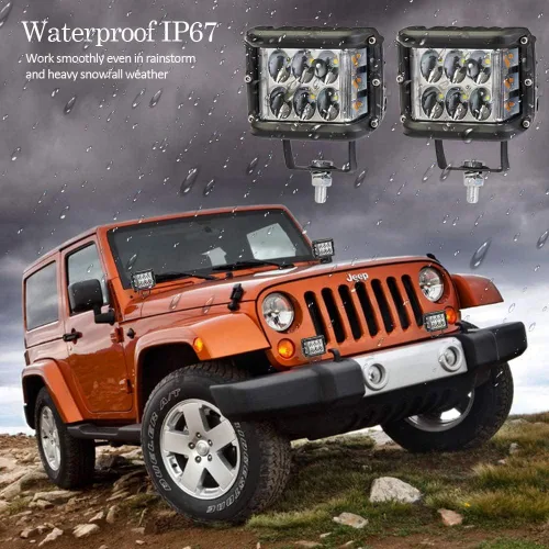 Miniatura 5 de Luces LED de cápsula de disparo lateral, luces de trabajo todoterreno de 4 pulgadas con DRL blanco y cubos LED de flash amarillo para camiones 4x4