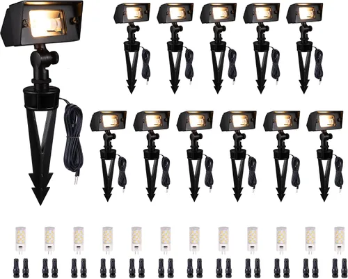 Miniatura 28 de Gardenreet Luz de Inundación de Bajo Voltaje para Exteriores - Luz LED de Lavado de Pared de Latón Sólido 12V, Paisajística de Cableado Fijo