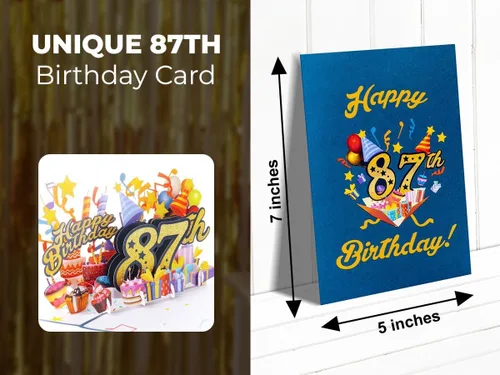 Miniatura 9 de iGifts And Cards Tarjeta desplegable 3D de feliz cumpleaños 87 – Diseño azul con números de purpurina, globos, pasteles y regalos – Tarjeta
