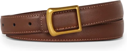 Miniatura 430 de Cinturón de cuero clásico con hebilla de metal para mujer con vestido de jeans