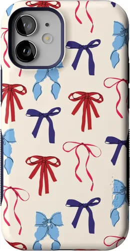Casely Funda para iPhone 12 Mini | American Girlie | Lazos rojos, blancos y azules | Diseño protector audaz | Compatible con MagSafe