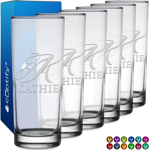 Miniatura 35 de Highball personalizado de 10.5 onzas con fondo negro, vaso Collins alto personalizado, cóctel de bebida mixta recta, inicial con nombre de regalo