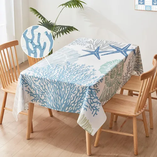 Miniatura 12 de Mantel redondo náutico costero de 60 pulgadas – Mantel con estampado de océano de playa, impermeable, resistente a las manchas, sin arrugas