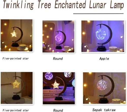 Miniatura 5 de Lámpara lunar encantada, lámpara LED colgante de luna, luz nocturna conmemorativa, adorno de Navidad para el hogar (manzana morada)