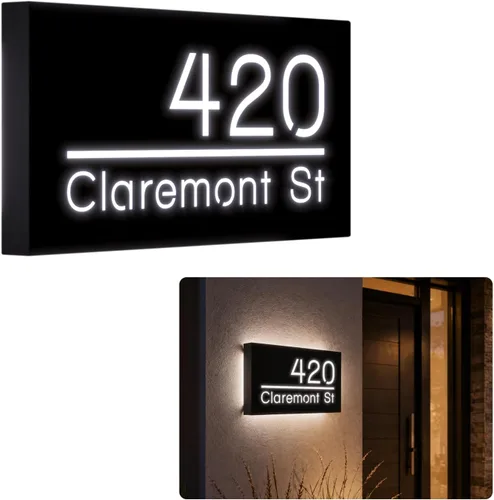 Miniatura 11 de Números de Casa Retroiluminados de 12V para Casa, Números Iluminados Personalizados, Placa de Dirección Iluminada con LED (30X15CM, Luz Blanca)