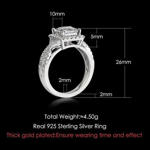 Miniatura 2 de Moissanite 2CT Princess Cut Halo Split Shank Solitaire Rings,D VVS1 Lab Created Diamond Ring 18K White Gold Plated S925 Sterling Silver Band