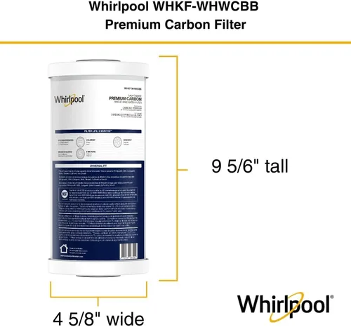 Miniatura 3 de Whirlpool Filtro de agua de carbono prémium de 10 x 4.5 pulgadas WHKF-WHWCBB, certificado NSF de 5 micras que reduce el cloro y los sedimentos, 6