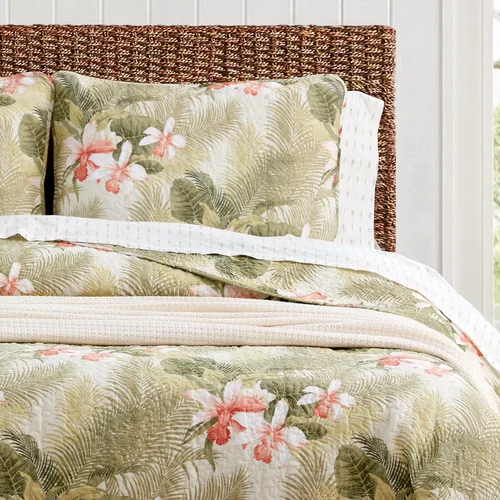 Miniatura 6 de Tommy Bahama - Juego de edredón King, ropa de cama reversible floral con fundas a juego, juego de cama de temporada (verde orquídea tropical, King)