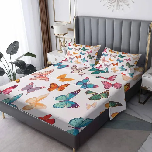 Miniatura 9 de Juego de sábanas de mariposa tamaño King dividido, sábanas de mariposas y llamas, sábanas y fundas de almohada estampadas de 5 piezas, microfibra