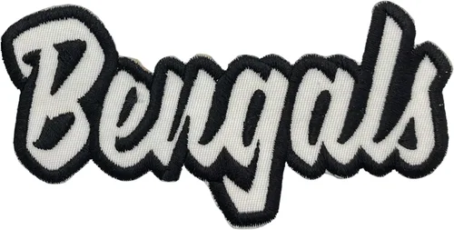 Miniatura 9 de Bengals, espíritu escolar, bordado, parche para planchar (2 x 4 pulgadas) Bengals (purpurina negra/contorno blanco)