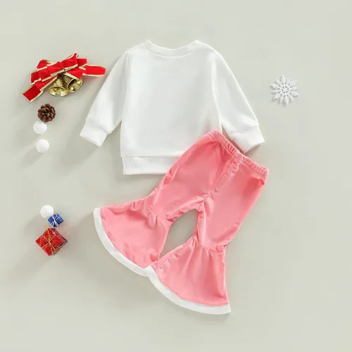 Miniatura 7 de Gueuusu Conjunto de ropa de manga larga para bebé niña con texto en inglés "My 1st Christmas", sudadera de manga larga con pantalones acanalados