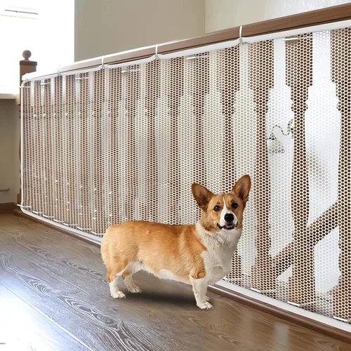 Miniatura 9 de Red marrón para mascotas – Red de escalera para balcón y patios, 10 pies x 2.6 pies de grosor, adecuada para perros, gatos, niños y bebés