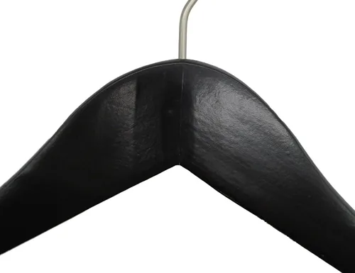 Miniatura 5 de NAHANCO Percha de madera para camisas, 17 pulgadas, color negro brillante con gancho cromado (paquete de 100)