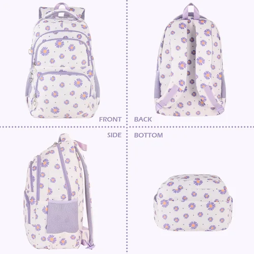 Miniatura 49 de goldwheat Mochilas impresas margaritas con paquete de almuerzo, estuche de lápices 3pcs, bolsa ligera resistente al agua para la escuela secundaria