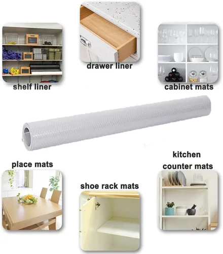 Miniatura 6 de Forro de estante impermeable sin deslizamiento para cajones para baño, tapetes de gabinete de cocina no adhesivos de plástico EVA en rollo