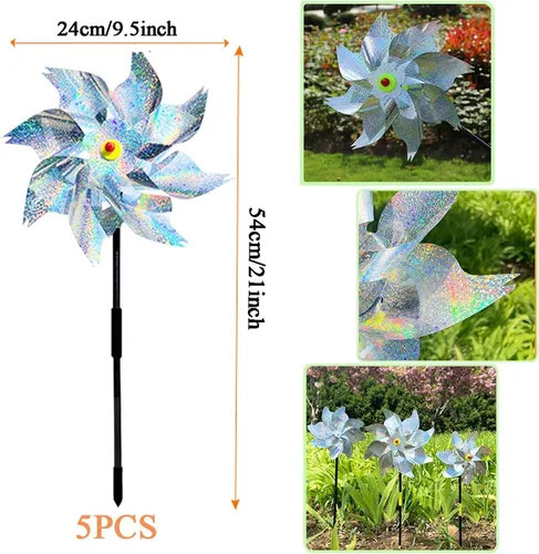 Miniatura 2 de Paquete de 8 molinetes para patio y jardín, molinetes reflectantes para disuasión de aves, molinetes para exteriores, molinetes al aire libre