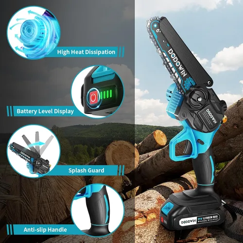 Miniatura 6 de dodowin Mini motosierra de 6 pulgadas, regalos del día del padre para hombres, esposo, papá, motosierra eléctrica inalámbrica recargable, motosierra