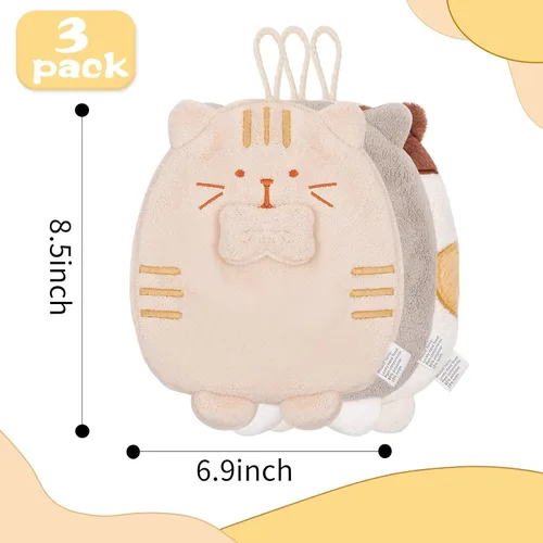 Miniatura 2 de PRATIQUE Paquete de 3 toallas de mano con diseño de gato, toallas de baño con lazo para colgar, toalla de mano para niños, animales, toalla de mano
